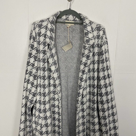 Melloday Women’s NWT Brushed Houndstooth Long Open Cardigan Sweater Size 2X. - Picture 2 of 12